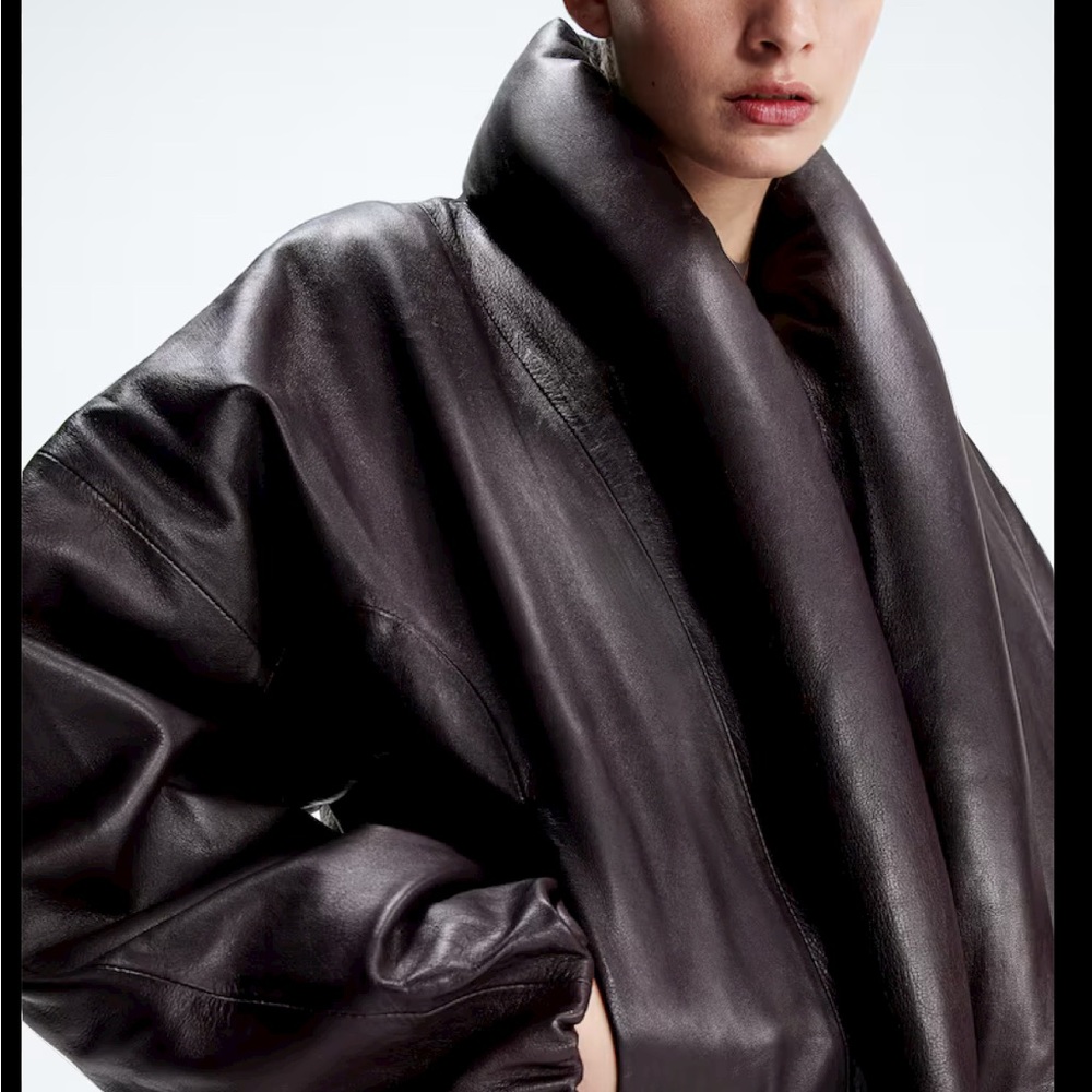 H&M Burgundy Leather Jacket with Oversized Fit
